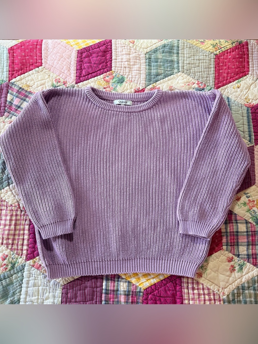 Quince Lavender Organic Cotton Chunky Ribbed Crewneck Sweater Sz 8/S